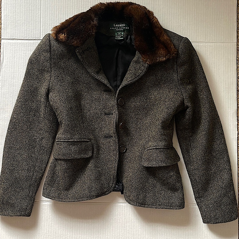Women's Brown Blazer with Faux Fur Collar
